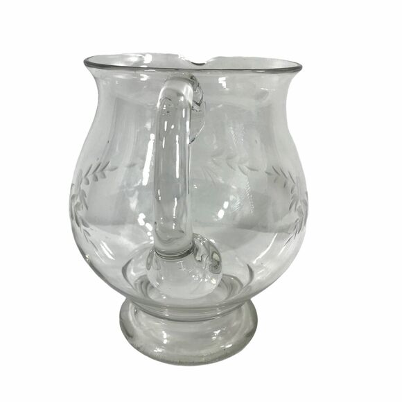 Vintage Etched Floral Pitcher‎ Clear Depression Glass 8" Tall - Picture 5 of 7